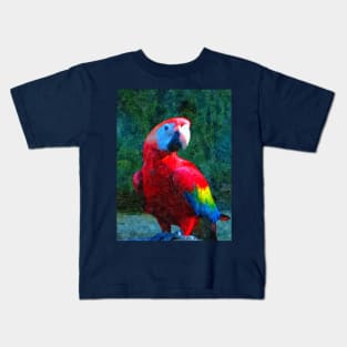 Red Macaw Parrot Tropical Bird Painting Kids T-Shirt